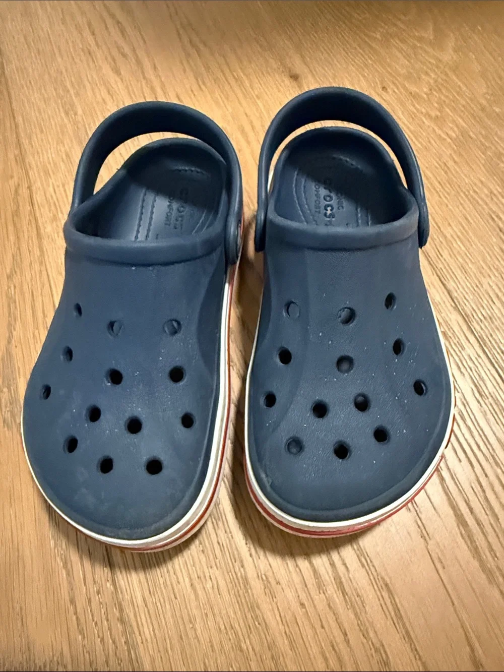 CROCS Kids Navy Blue Classic Clog Sandals with Red-Trim Sole
